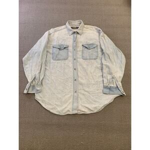PCC Men's Vintage Denim Shirt Light Wash Button Down Long Sleeve